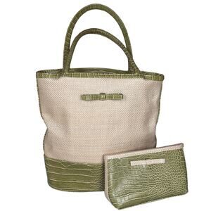 Estee Lauder Vintage Canvas Faux Leather Croc Tote & Makeup Bag Set